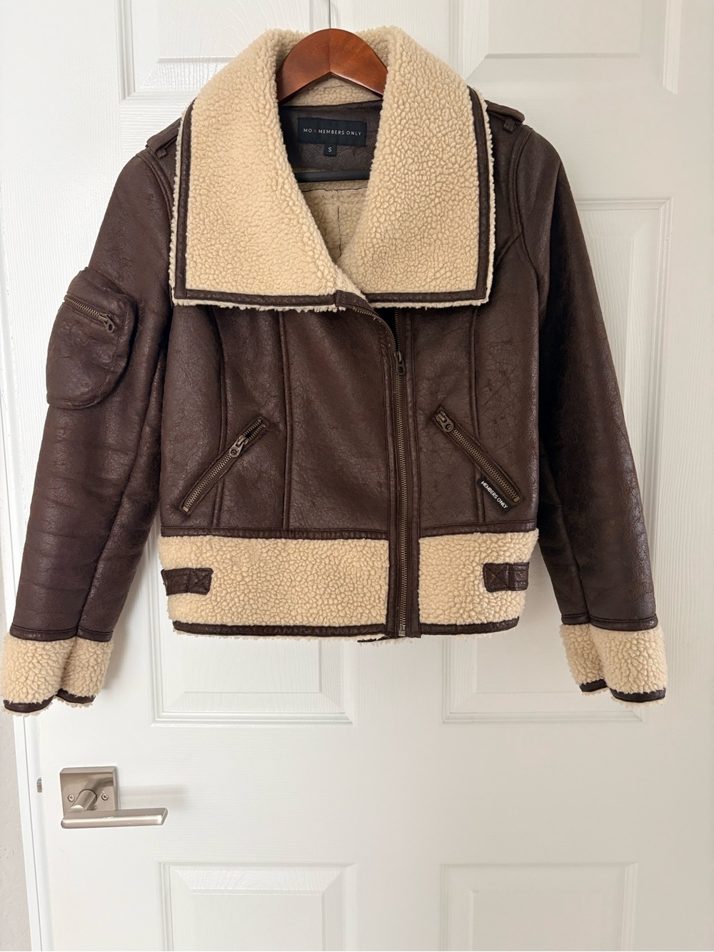 Mox Members Only Brown Shearling-Trim Aviator Jacket - Size S